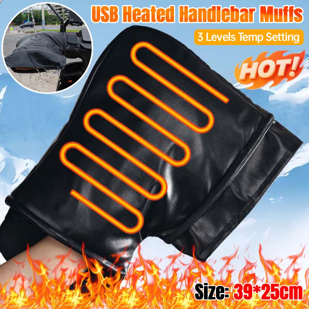 Electric Heating Handlebar Gloves Windproof Motorcycle Handlebar Muffs Hand Warmer 3 Levels Temp Motorcycle Handle Bar Mittens