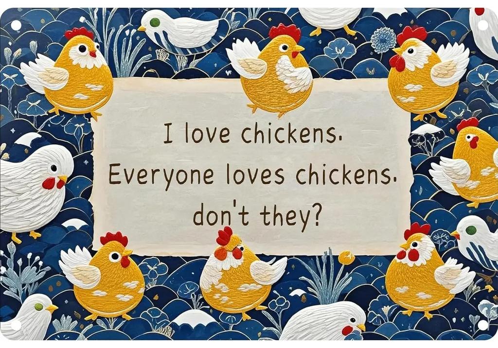 Chicken Metal Tin Sign Vintage 2D Flat with 3D Visual Effect Metal Post Wall Art for Chicken Coops Farms Yards Home Bar Cafe