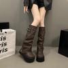 Fashion Vintage Platform Thick Bottom Woman Knight Boot Fashion Belt Buckle Ladies Autumn Winter Knee High Booties