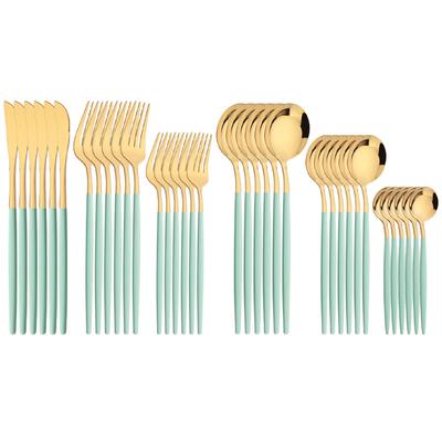 36-teiliges Besteckset in Mintgold, Spiegel-Edelstahl, Besteckset, Messer, Gabel, Kaffeelöffel, Stäbchen, Geschirr, Küchengeschirr
