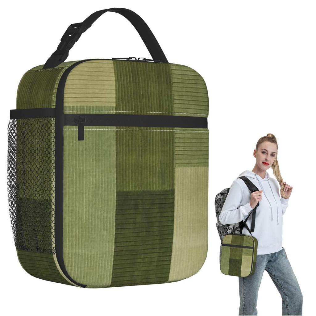 Corduroy Sage Green Pattern Insulated Lunch Bag for Women Kids Portable Food Boxes Thermal Lunch Box Tote