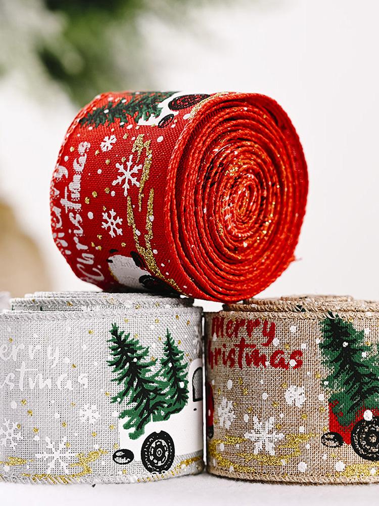 Wired Edges Ribbon Holiday Atmosphere Vintage Truck Ribbon Linen Cloth 5x500cm