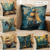The Retro Age Of Navigation Cushion Cover Silky Short Plush Invisible Zipper Dustproof Sofa Pillow Case For Home Decor