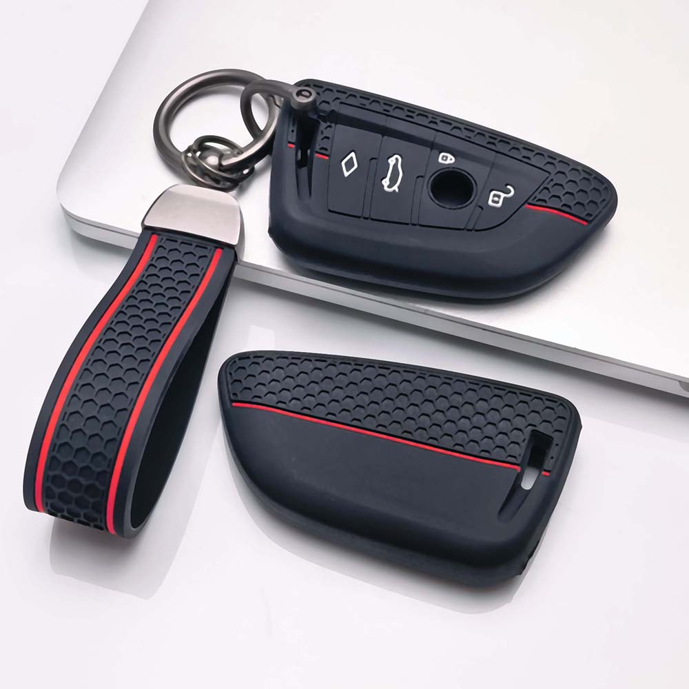 Silicone Key Fob Cover keychain Compatible with BMW 1 2 3 4 5 6 7 Series X1 X2 X3 X4 X5 X6 X7 M Series Smart Keyless Soft Grip Texture