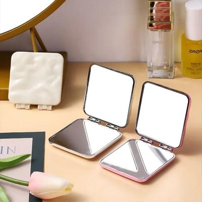 Portable Plating Makeup Mirror Square Foldable Compact Mirror Double-sided Pocket Mirror for Woman Girls