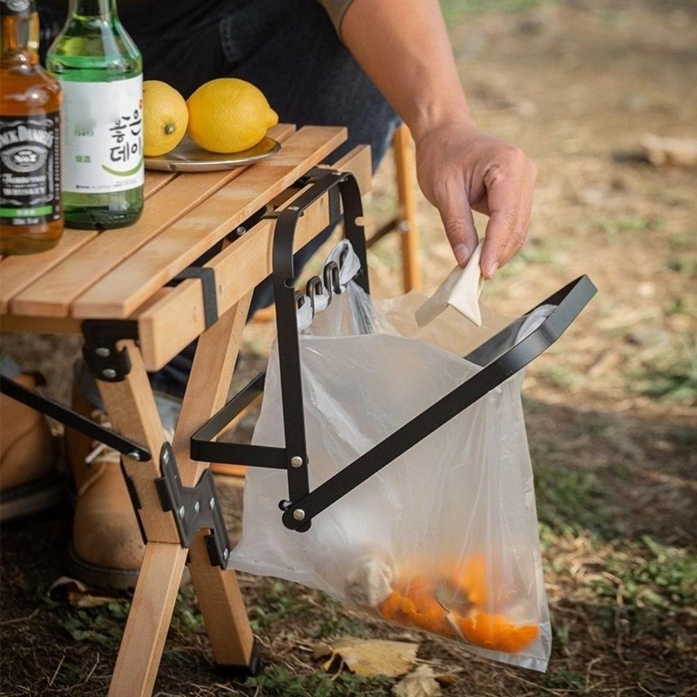 Hangable Garbage Pouch Bracket Foldable Kitchen Rubbish Holder Trash Bag Hanger  for Waste Can Bag