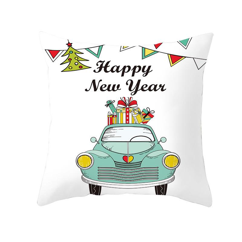 Red Car Christmas Tree Santa Cushion Cover Christmas Pillowcase Home Sofa Chair Bed Pillowcase