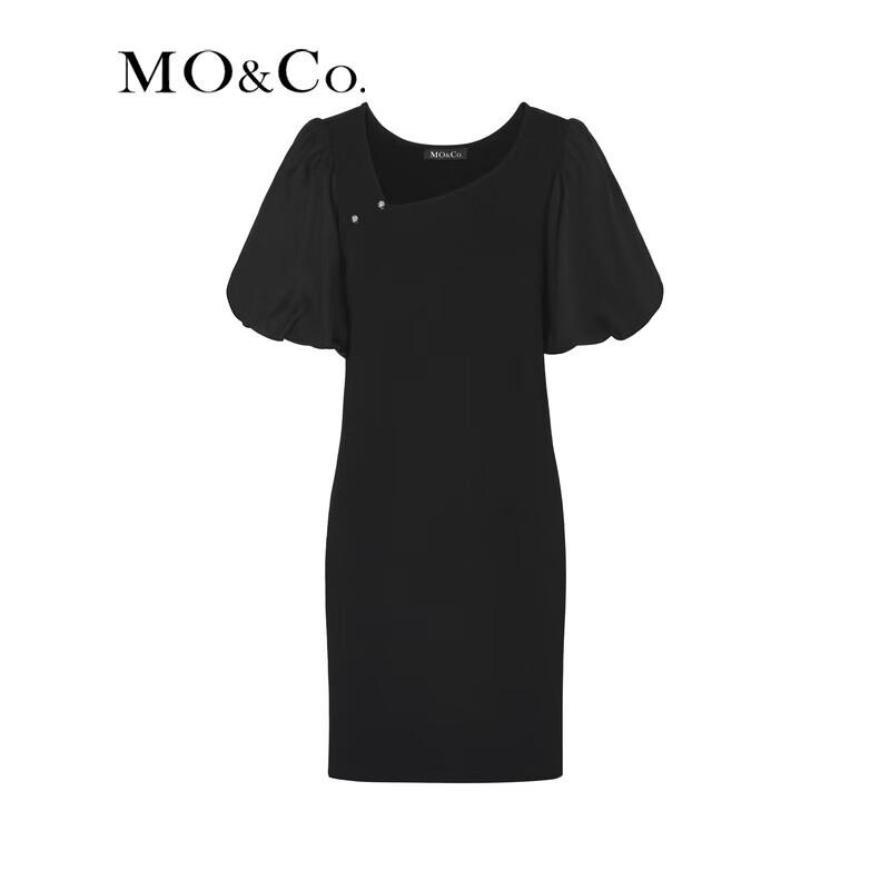 MO&Co. Chinese Style Diagonal Placket Puff Sleeve Knit Dress