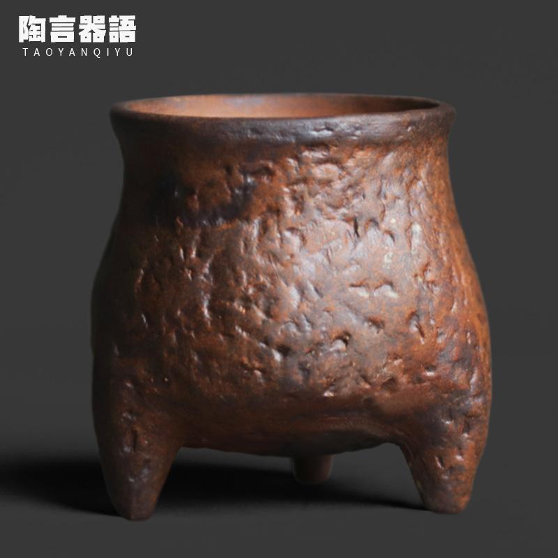 

2pc/lot Old Rock Clay Three-legged Teacup Traditional Tea Bowl Cute Cup Tea-tasting Personal Cup Jianzhan Master Cups Gifts 60ml As Your Choose