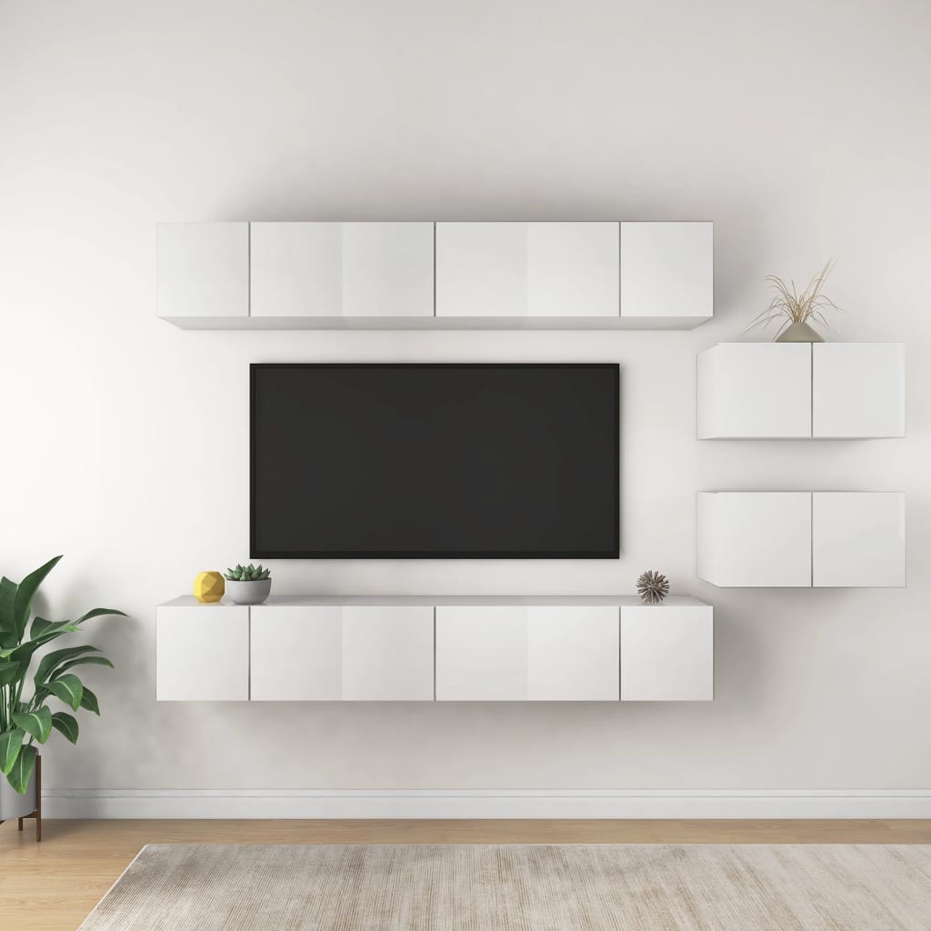 TV Cabinets Set 8 Pieces White Particleboard