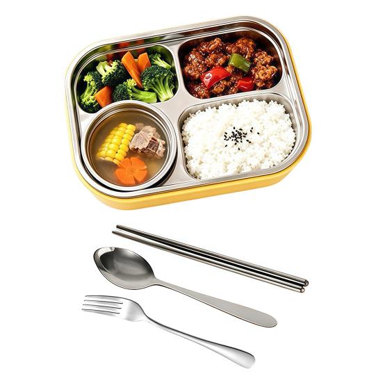 Compact Food Organizer for Commuters 304 Stainless Steel Bento Box, Divided Lunch Container with Cutlery Adults Box Students, Leak Proof Microwave