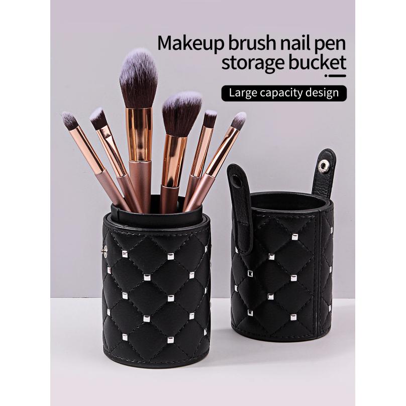 1pcs black rivet buckle makeup brush storage cylinder dustproof makeup brush storage brush bucket portable makeup storage tool