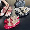 Bow Dot Ballet Flats for Women Round Toe Double Strap Buckle Design Elegant Mary Jane Shoes Fashion Party Comfort Banquet Shoes