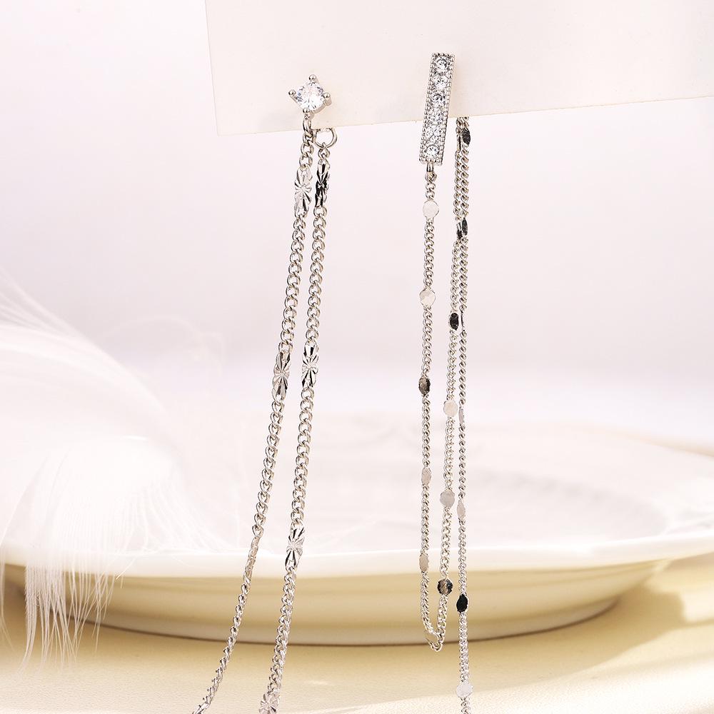 Fairy-Inspired Asymmetrical Rhinestone Tassel Earrings for Women