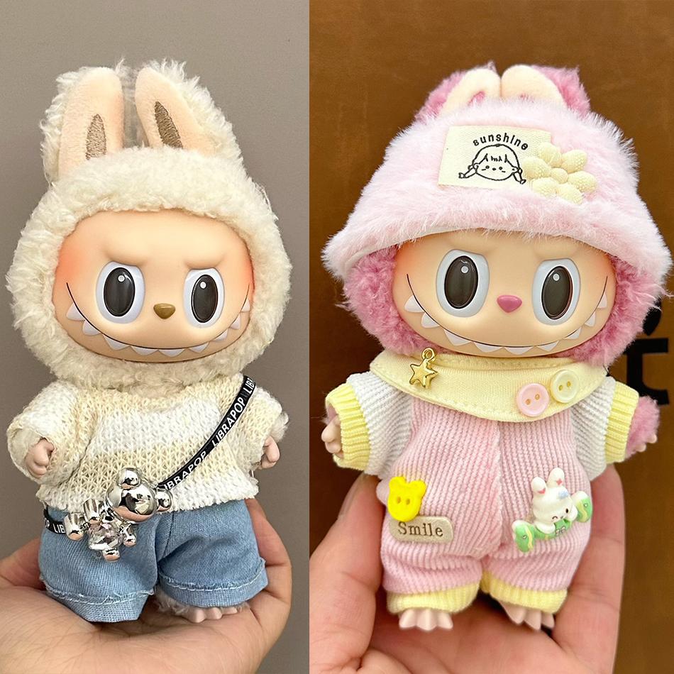 17cm Labubu Clothing Cute Accessories Autumn Replacement Clothes Bag Hat Set Plush Doll Accessories Clothing Accessories
