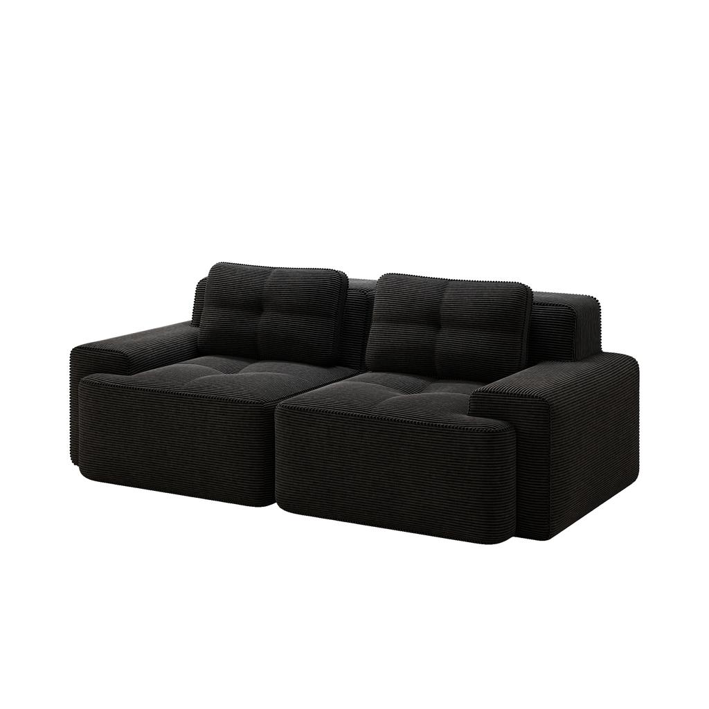 Modulares Sofas ohne Armlehnen, Modernes Wohnzimmersofa mit tiefer Sitzfläche, Bequemes Cord-Wolkensofa, Zweisitzer Kleines Sofa, Schlafsofa, Schwarz