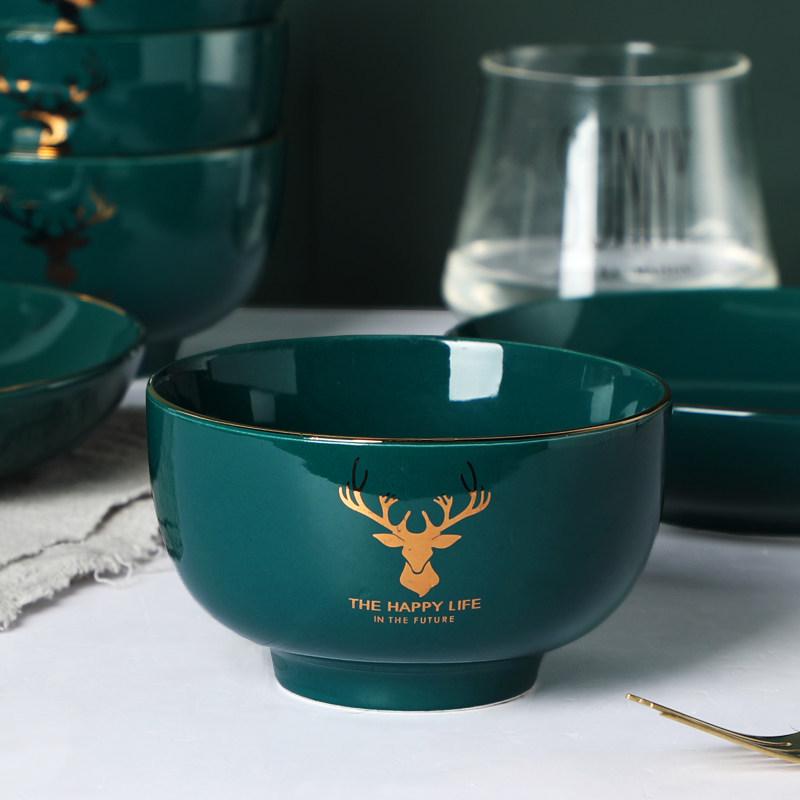 Nordischer Stil Goldrand Keramik Reis- und Suppenschüssel Set - Leichter Luxus Knochenporzellan Geschirr