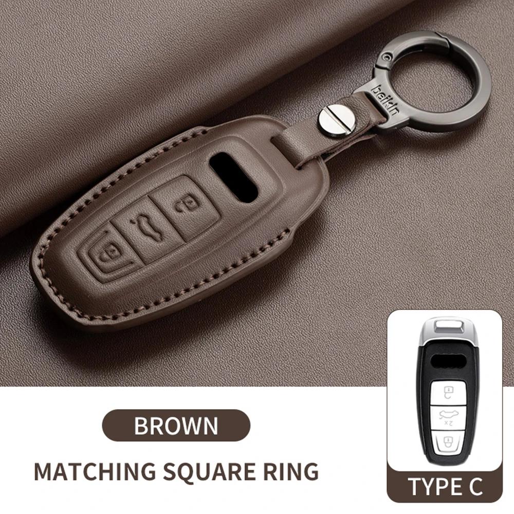 Leder Auto Schlüsselhülle für A4L A5 Q7 TT TTS A3 A4 B9 A6 A7 4K A8 E-tron Q5 Q8 C8 D5 SQ8 Auto Schlüsselanhänger Zubehör