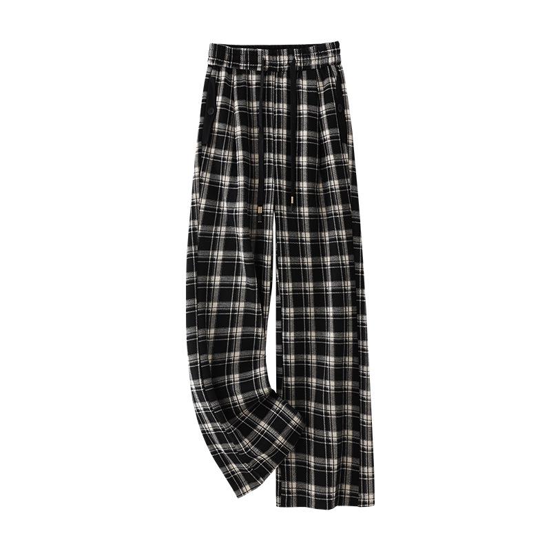 Women's High-Waisted Plaid Wide-Leg Pants - Spring Slimming Casual Drape Style