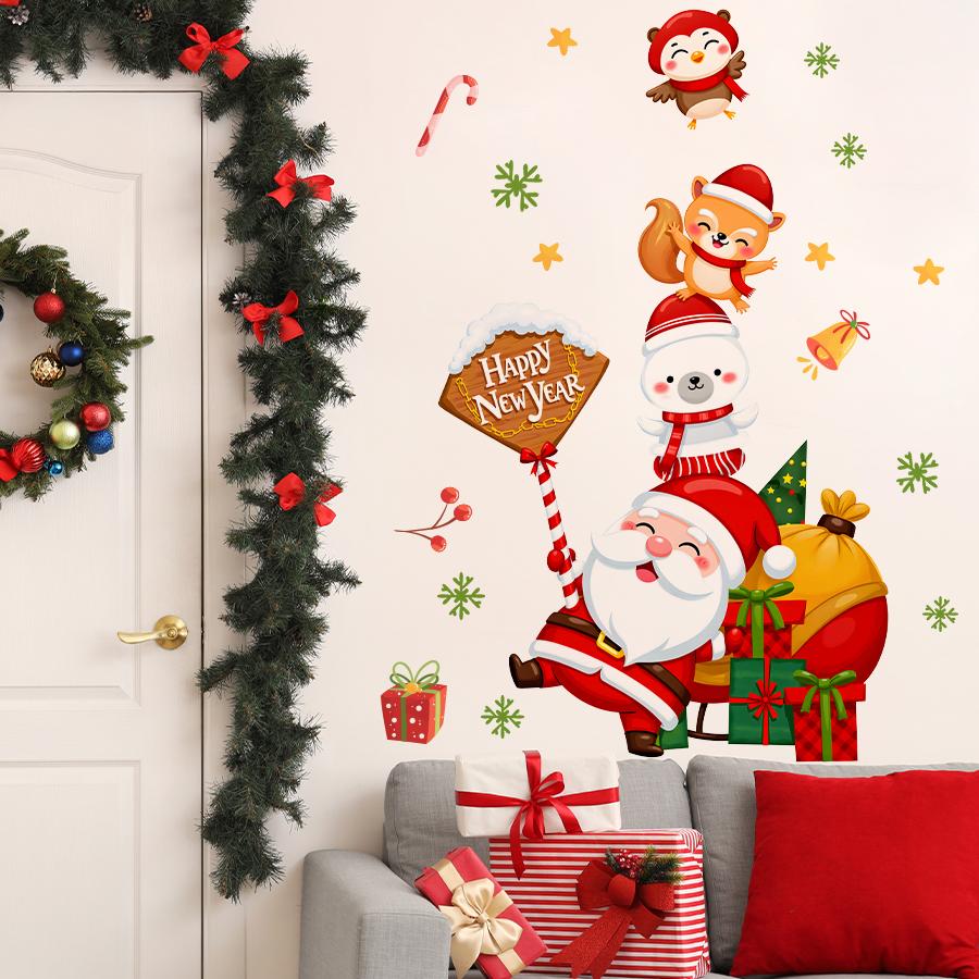 1pc Cartoon Santa Claus Wall Stickers, Removable PVC Holiday Decoration for Kids Baby Room Bedroom Nursery Decoration Wall Decal