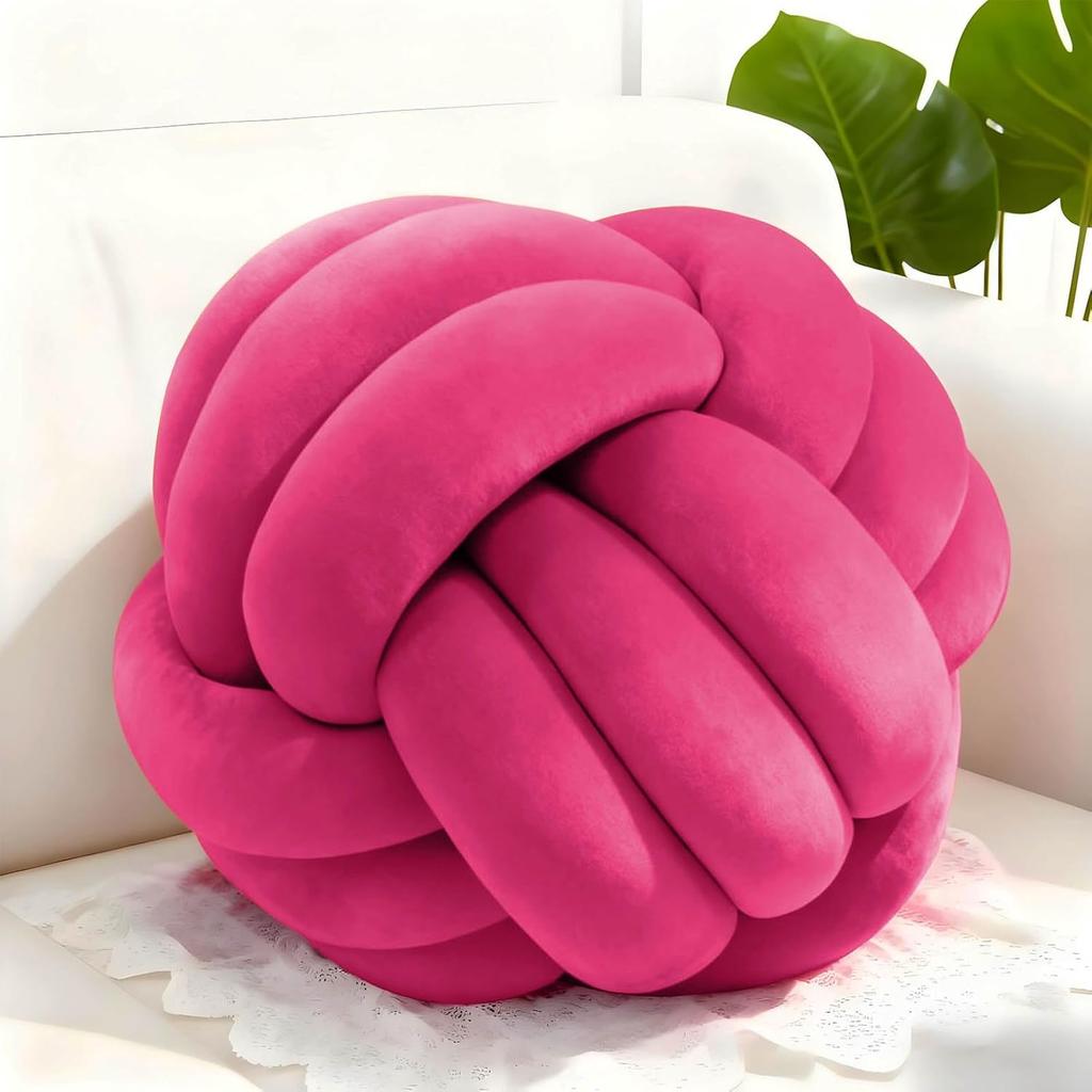 Dark Green 8.6 Inches Knot Pillow Ball, Round Soft Handmade Knotted Ball Pillow Plush Cushion Home Decor, Knotted Plush Pillow Cushion, for Bedroom,