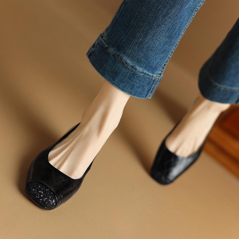 

Stylish and elegant~ Huge good-looking~ French plaid square head mid-heel Mary Jane shoes 2025 comfortable light-mouth single shoes 35