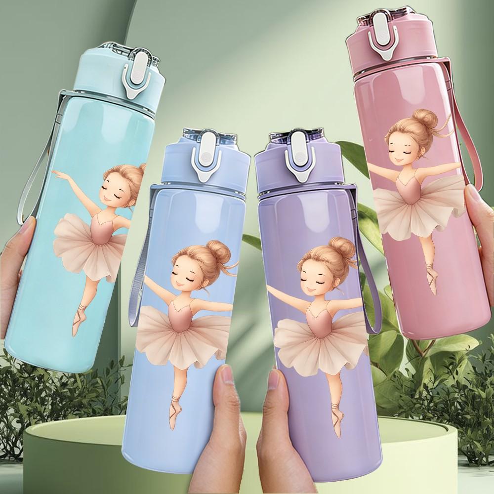 1 Pezzo Ragazza Ballerina Stampa Lineare Bianca 750ml Plastica Colorata Borraccia Sportiva Tappo Flip con Cannuccia Anti-perdita Adatta per Sport Ufficio Uso Domestico