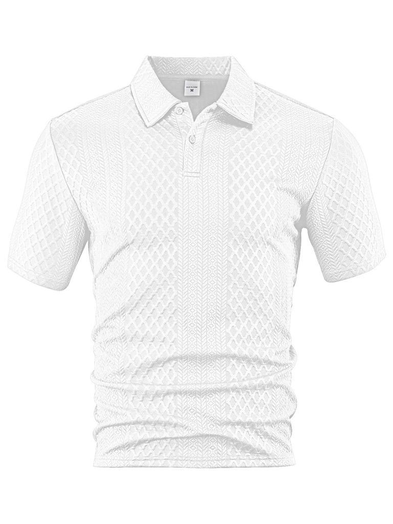 European and American Men's Clothing Summer Thin Loose Breathable Casual Solid Color Jacquard Lapel Short-sleeved Men's Polo Shirt
