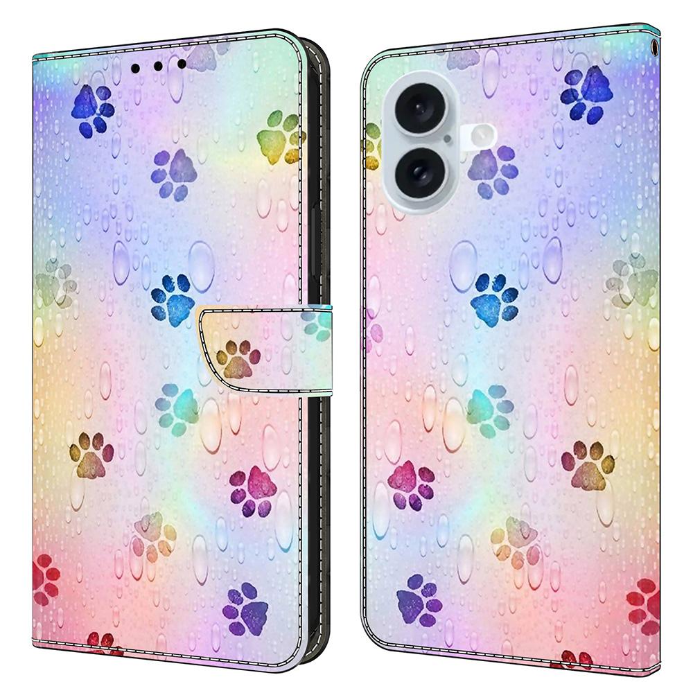 For iPhone 16 Leather Case Pattern Printing Wallet Stand Flip Phone Cover