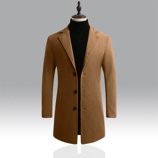 Autumn Men Trench Coat Solid Color Single Breasted Slim Fit Windproof Mid-length