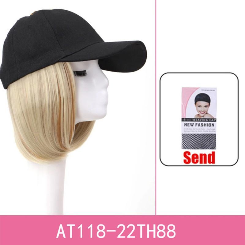 Perruque Bob Court pour Femme avec Casquette de Baseball Intégrée Pièce Capillaire Noir Naturel Cheveux Synthétiques Résistants à la Chaleur Look Élégant