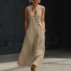 Summer V-neck Sleeveless Button Dress - Women's Holiday Casual Long Style