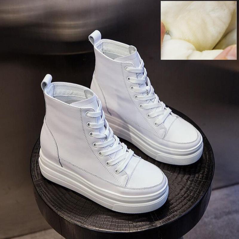 Ocqbi 8Cm Genuine Leather Platform Sneakers Wedge Shoes For Women Spring Autumn Winter Women Ankle Boots Casual Shoes