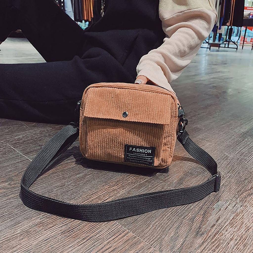 Women Canvas Single Shoulder Messenger Bag Small Square Bag Corduroy Bag