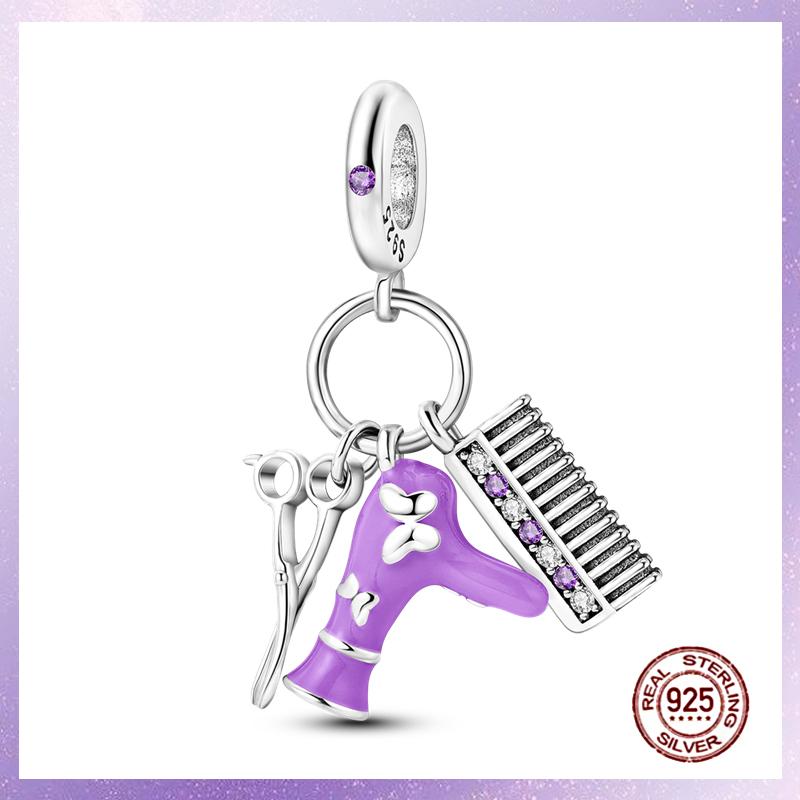 Purple Charms Copper Fit Original Pendant Bracelet Butterfly Glass Heart Feather Clip Charm Dangle Luminous Bead Diy Jewelry