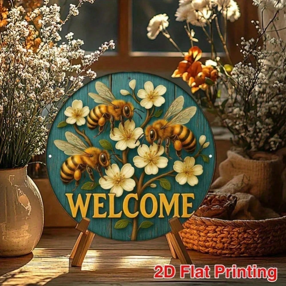 

Retro Bee Metal Round Wall Sign 2D Aluminum Plate Home Garden Art Decor Farmhouse Kitchen 20x20 різнокольоровий