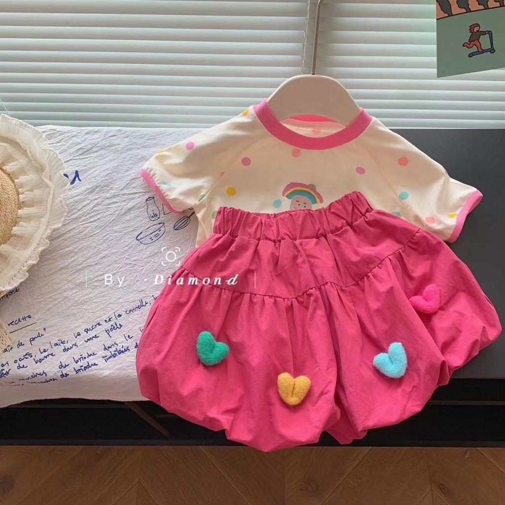 Girls Summer Fashion Polka Dot Short Sleeve Set Baby Chic Two Piece Outfit Casual Cute Clothing For Toddler Kids