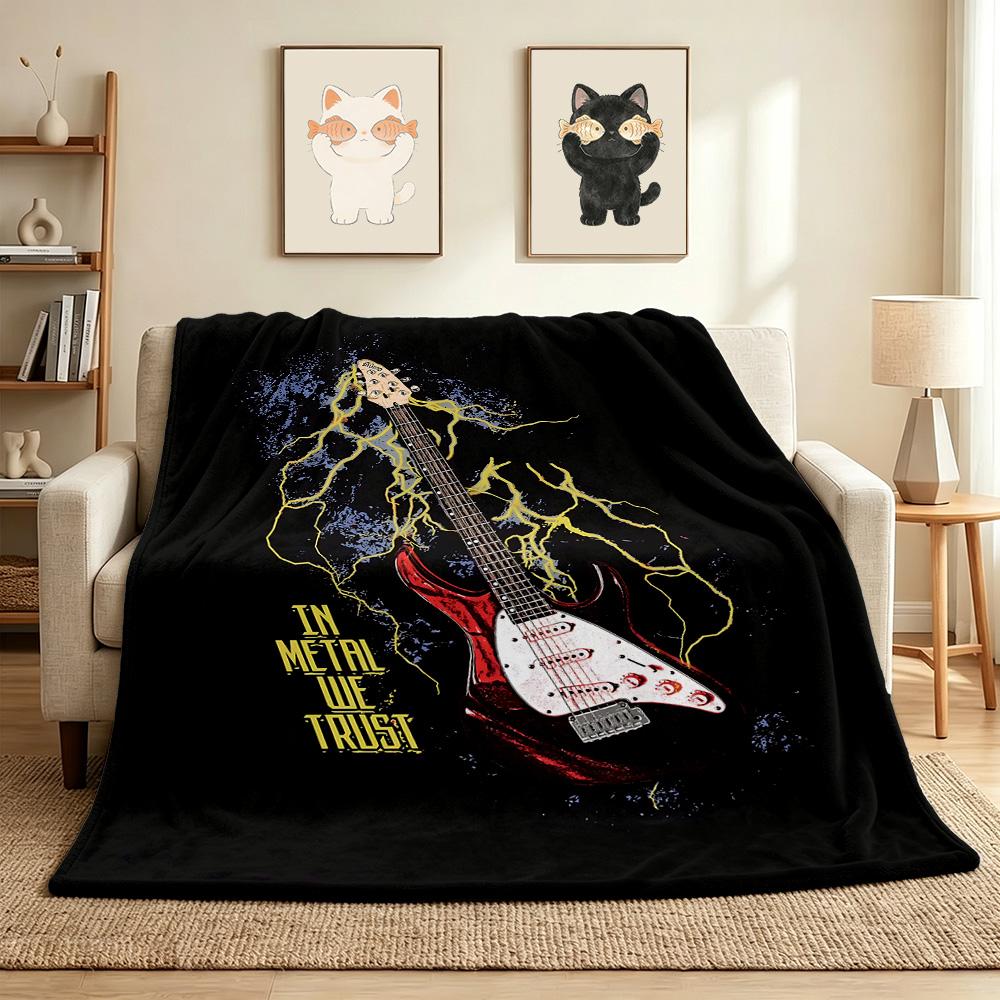 Metal Guitar Flannel Blanket Throw Blanket Soft Warm Sofa Bed Camping home Decor Unique Christmas Gift C926705