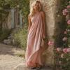 Women Casual Dress Women's Summer One Shoulder Beach Sundress, Pleated A-line Polyester Flowy Long Dress, Loose Travel Vacation Versatile