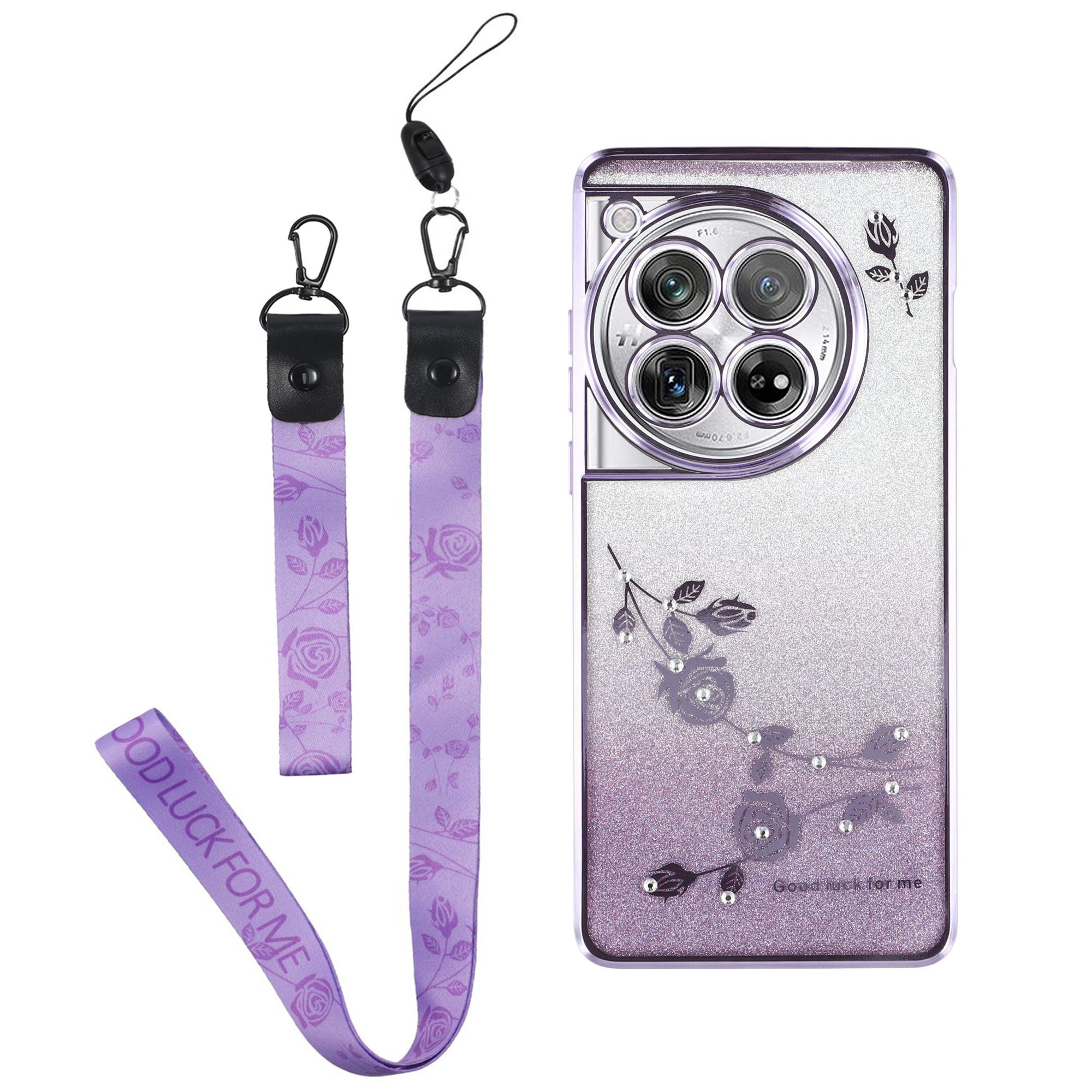 

Чехол KADEM для OnePlus 12 5G с цветочным узором и градиентом из ТПУ, устойчивый к царапинам, с ремешком Purple