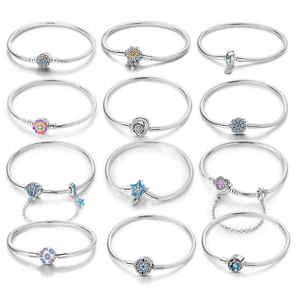 Silver Plated Bracelets 17-20CM Original Butterfly Stainless Steel Pulseras Bracelet Fit DIY Charms Beads Jewelry Gift For Women