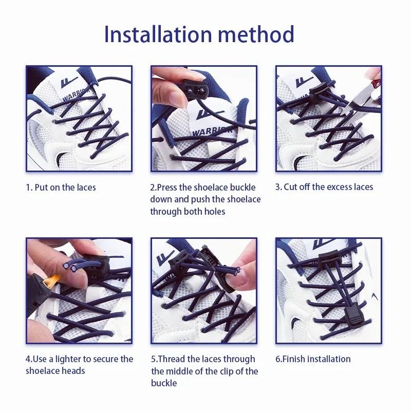 1 Pair Lock Shoelaces Elastic Sneakers Laces Without Ties Adult Kids Tennis Round Shoelaces Rubber Bands for Shoes Accesories