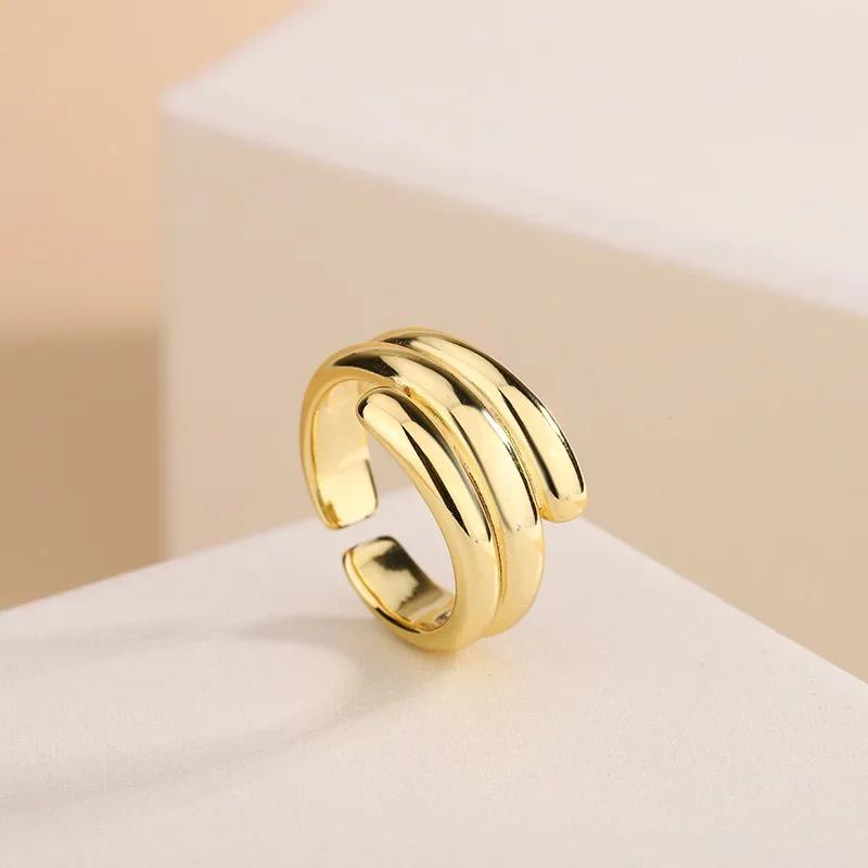 

925 Sterling Silver Ring for Women & Men - Minimalist Irregular Geometric Band, Modern Couple Jewelry for Wedding Engagement золотий