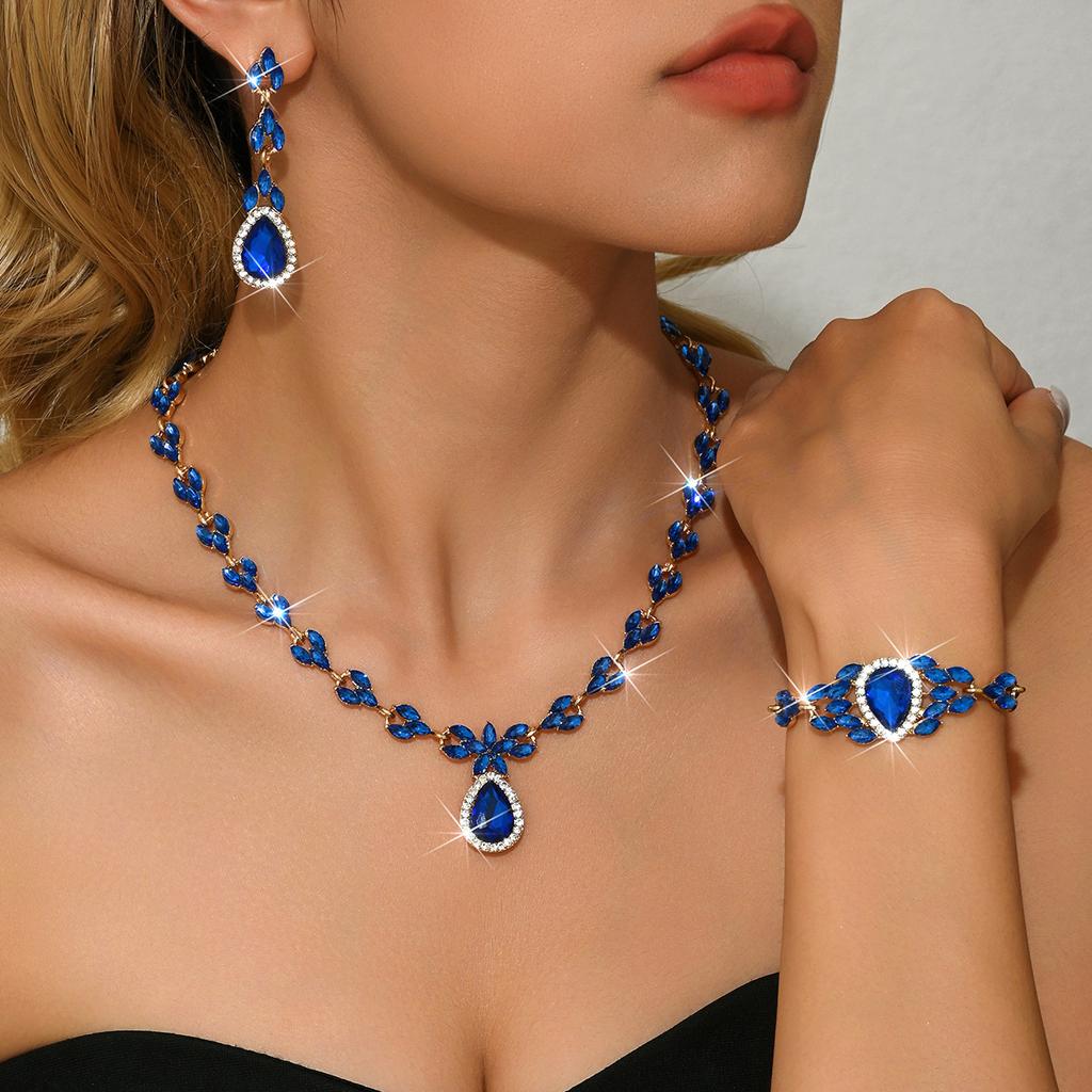 Jewelry Set Crystal Jewelry Inlaid With Diamonds Women'S Wedding Evening Dress Accessories Necklace Earrings Bracelet Three-Piece Set