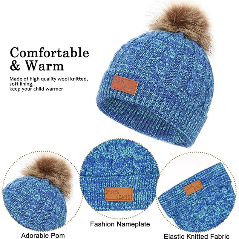 3PCS/set Kids Hat Scarf Gloves Set Baby Winter Warm Girls Boys Pompom Beanie Cap