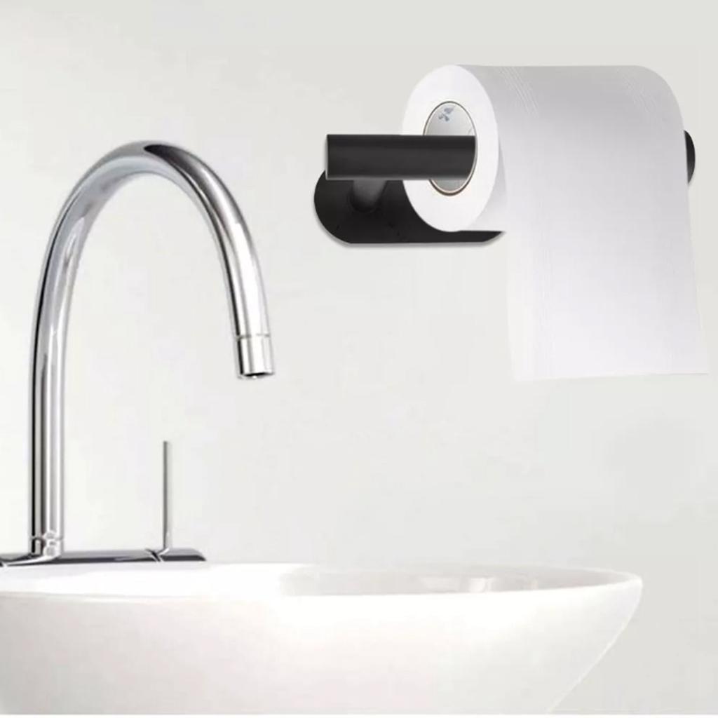 5Pcs Black Stainless Steel Toilet Paper Towel Holder No Punching Wall Mounted Adhesive Hook Paper Roll Rack