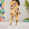Women Plus Size Round Neck Long Sleeve Printed Top And Fitted Pants Two Piece Set