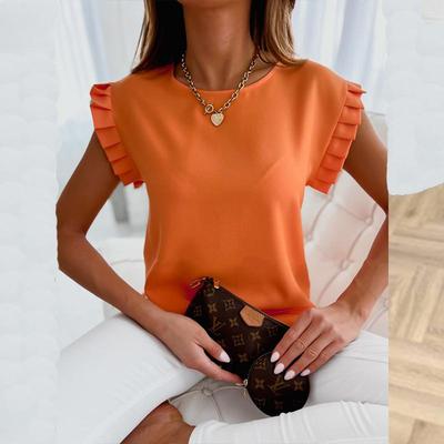 Sommer Damen Tops Kurzarm Einfache Rundhals Plissee Shirt Damen T-Shirt