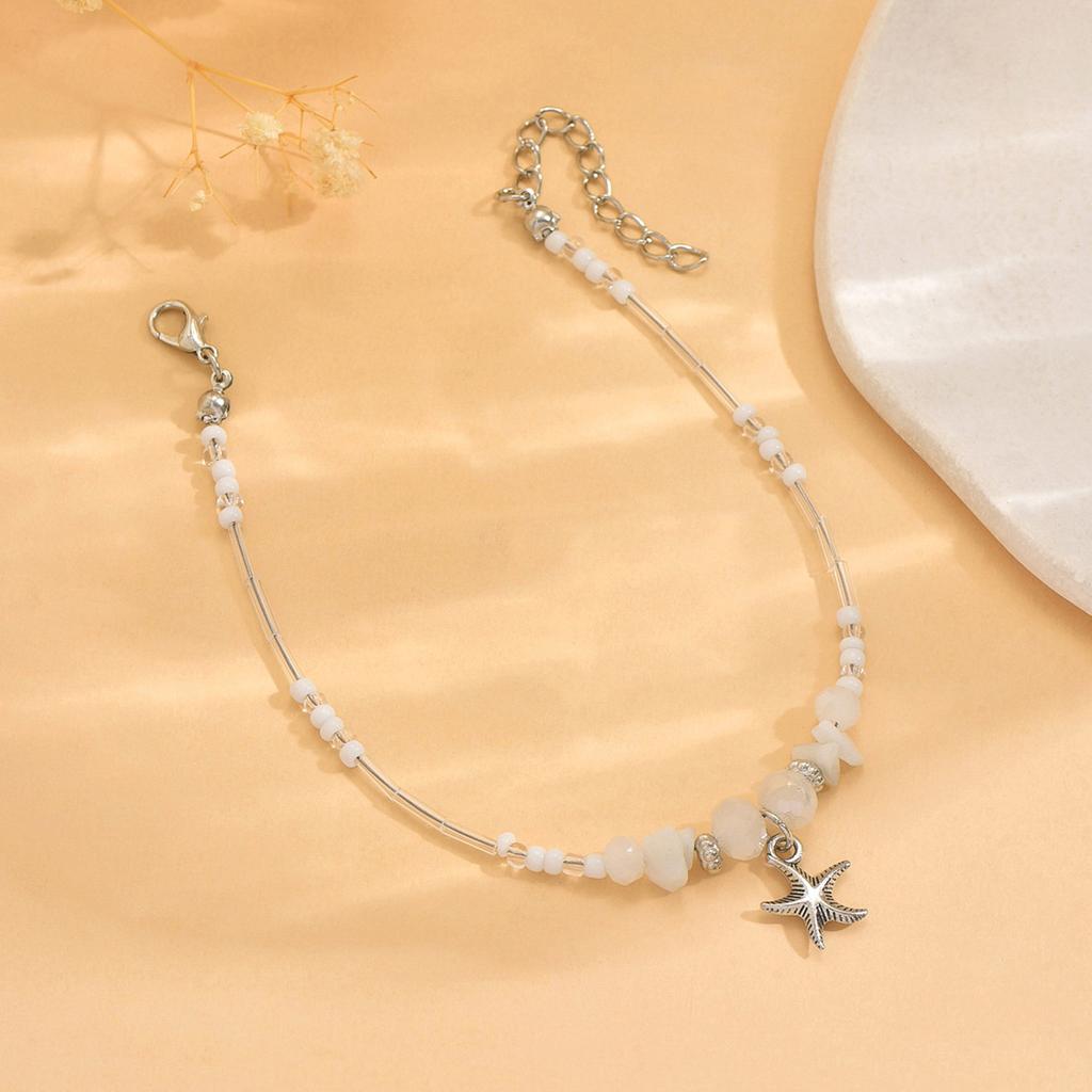 Turquoise Beaded Beach Anklet Adjustable Starfish Charm Anklet Handmade Natural Stone Beads Summer Jewelry for Women Girls
