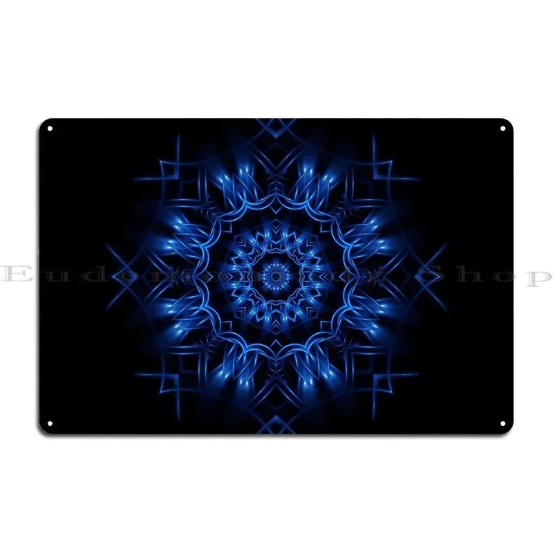 Glossy Blue Kaleidoscopic Mandala Metal Sign Wall Decor Personalized Mural Cinema Customized Tin Sign Poster